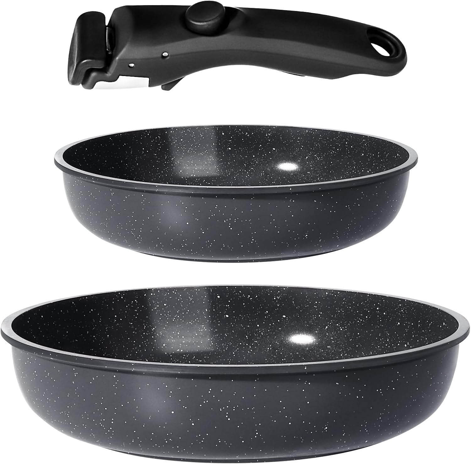 Detalle de GiPP 3-Piece Non Stick Pots and Pans Set with Detachable Handle (Grey Granite, PFOA Free)