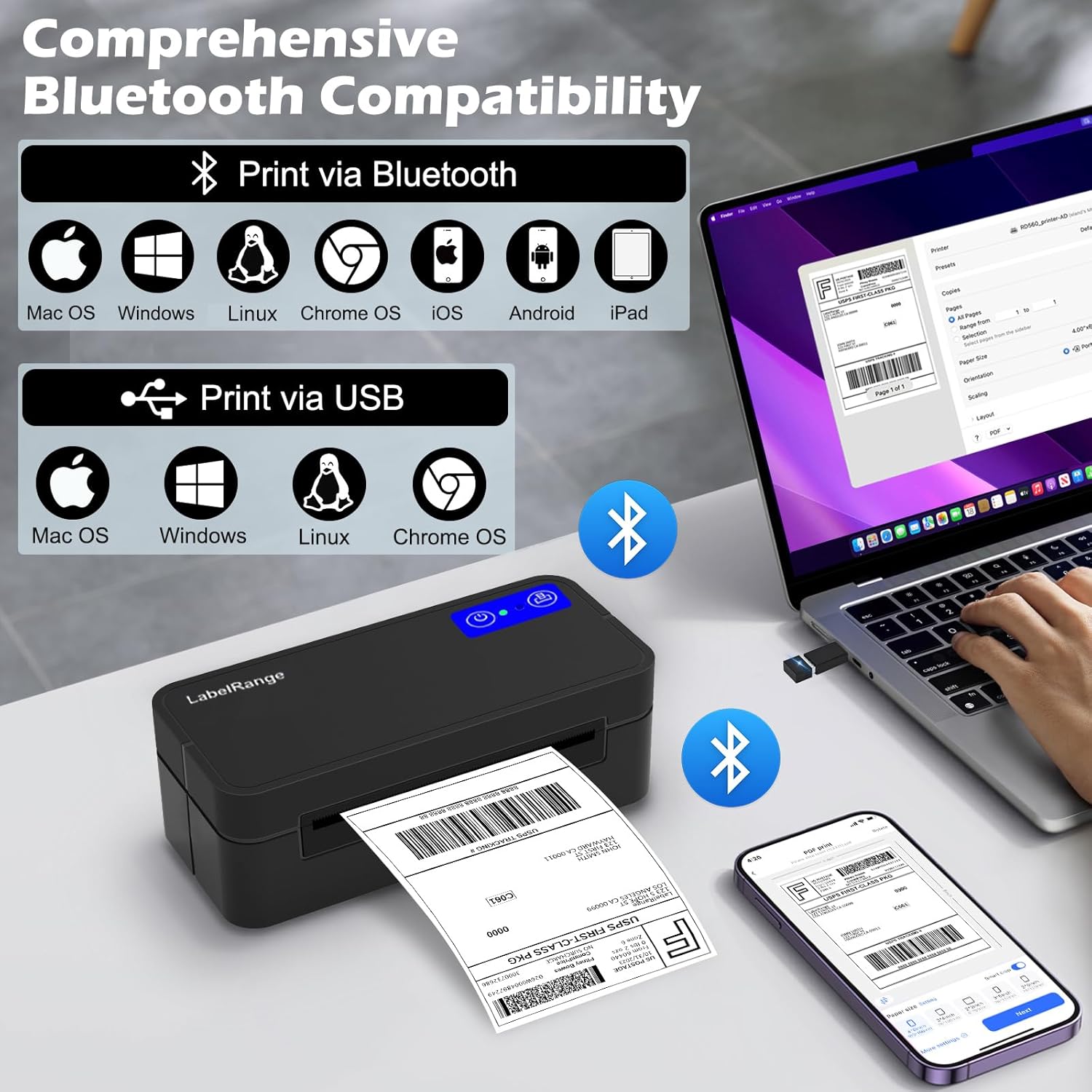 Thumbnail 1 de LabelRange Bluetooth Thermal Label Printer for Mac, Windows, iOS, and Android (Wireless 4x6 Shipping Labels)