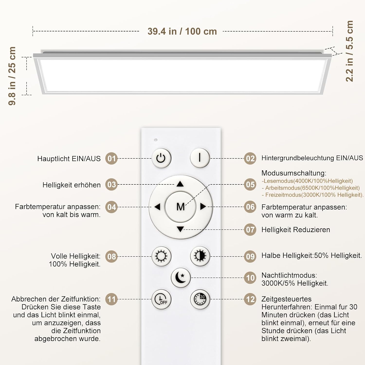 Thumbnail 5 de LED Deckenleuchte 100x25 cm dimmbar 36 W