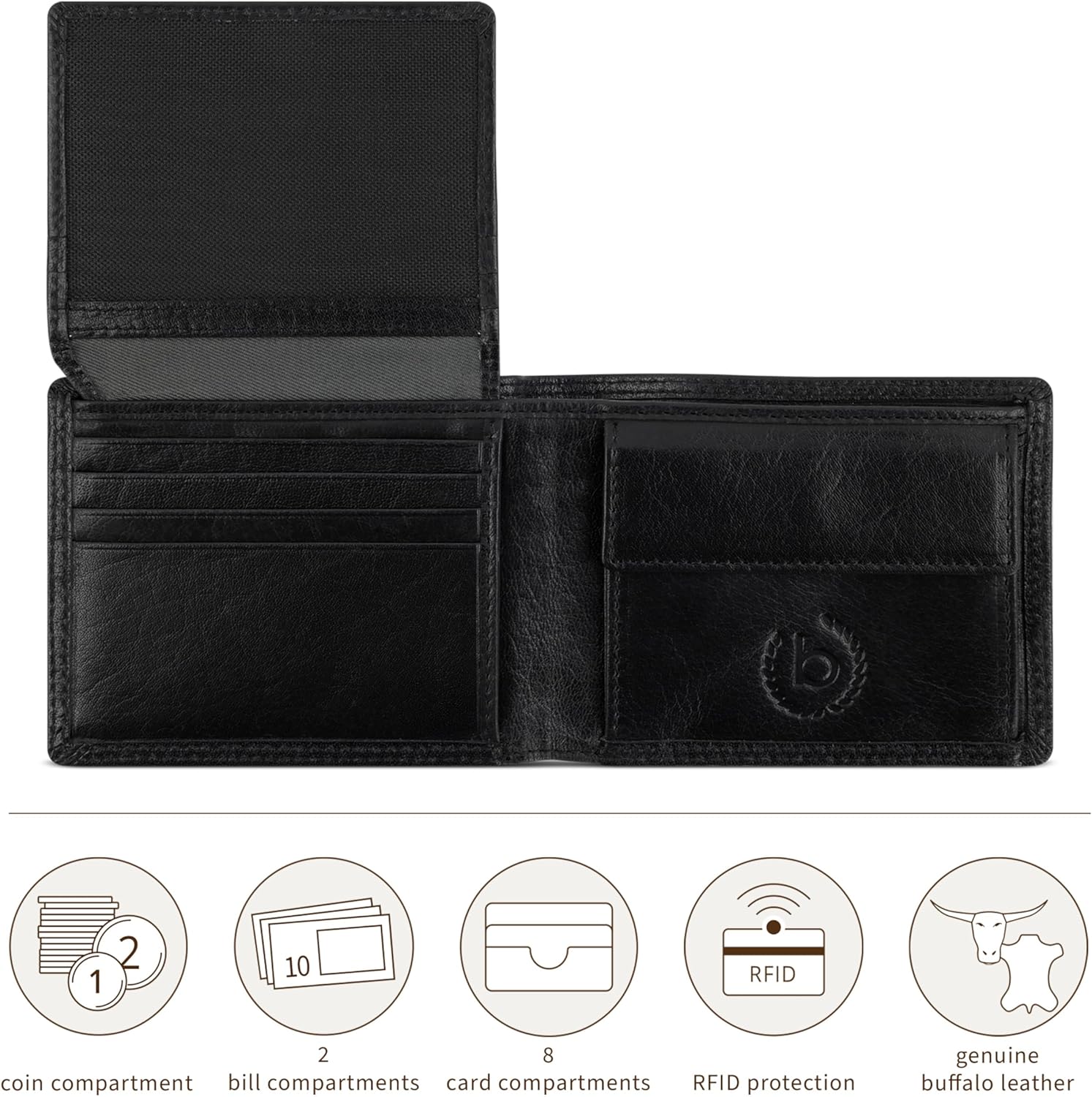 Thumbnail 4 de Bugatti Savona Portefeuille homme en cuir de buffle tanné végétal avec blocage RFID – noir