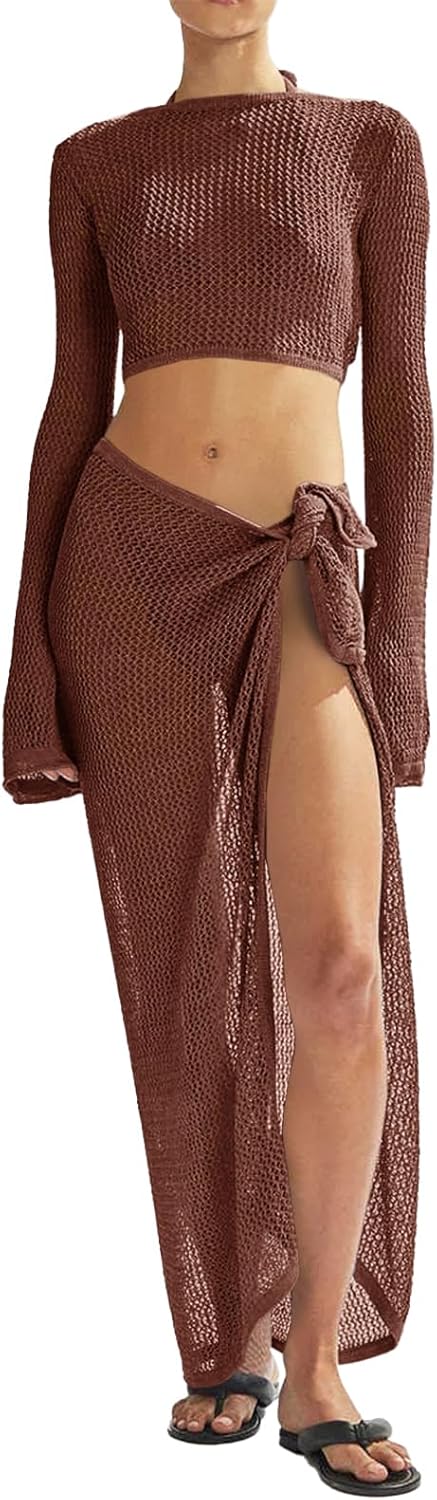 Thumbnail 6 de LANNEW Women's Crochet 2-Piece Swim Cover Ups Set: Hollow Out Mesh and Crochet Beachwear