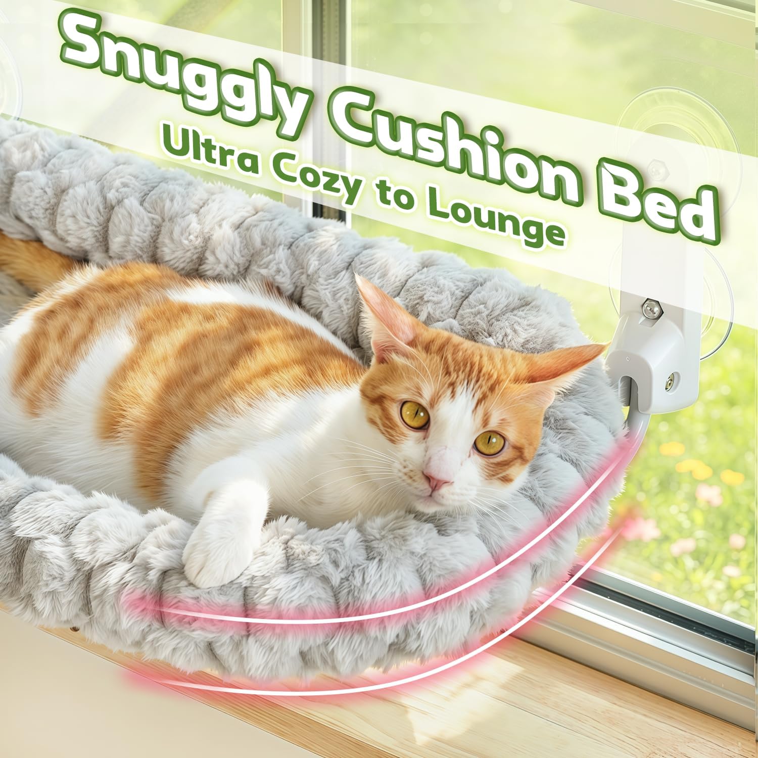 Detalle de AMOSIJOY CWP-XL-GREY-STRIPE Foldable Cat Window Perch, XL Gray Cushion