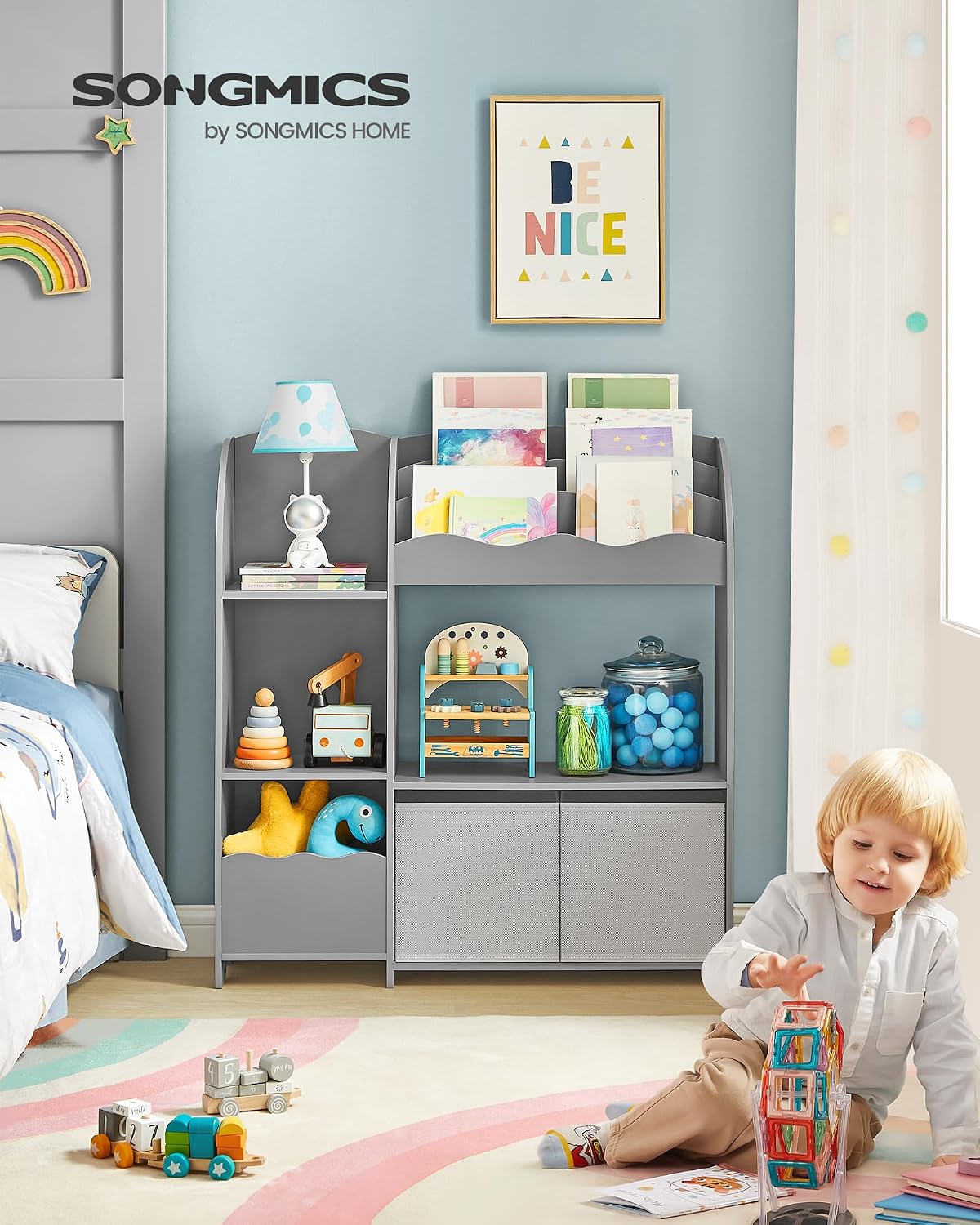 Detalle de SONGMICS Scaffale per Giocattoli 3 in 1: Libreria per Bambini GKR042G01, grigio tortora