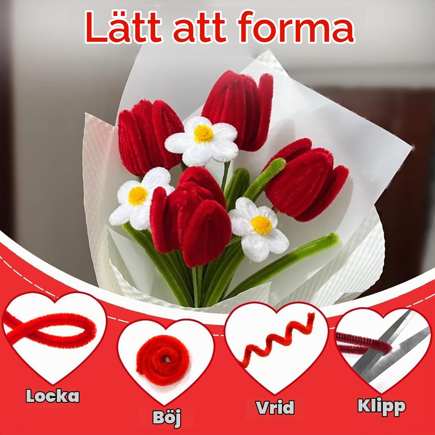Thumbnail 4 de FINEVERNEK pysselset med piprensare för blombuketter, band och pärlor