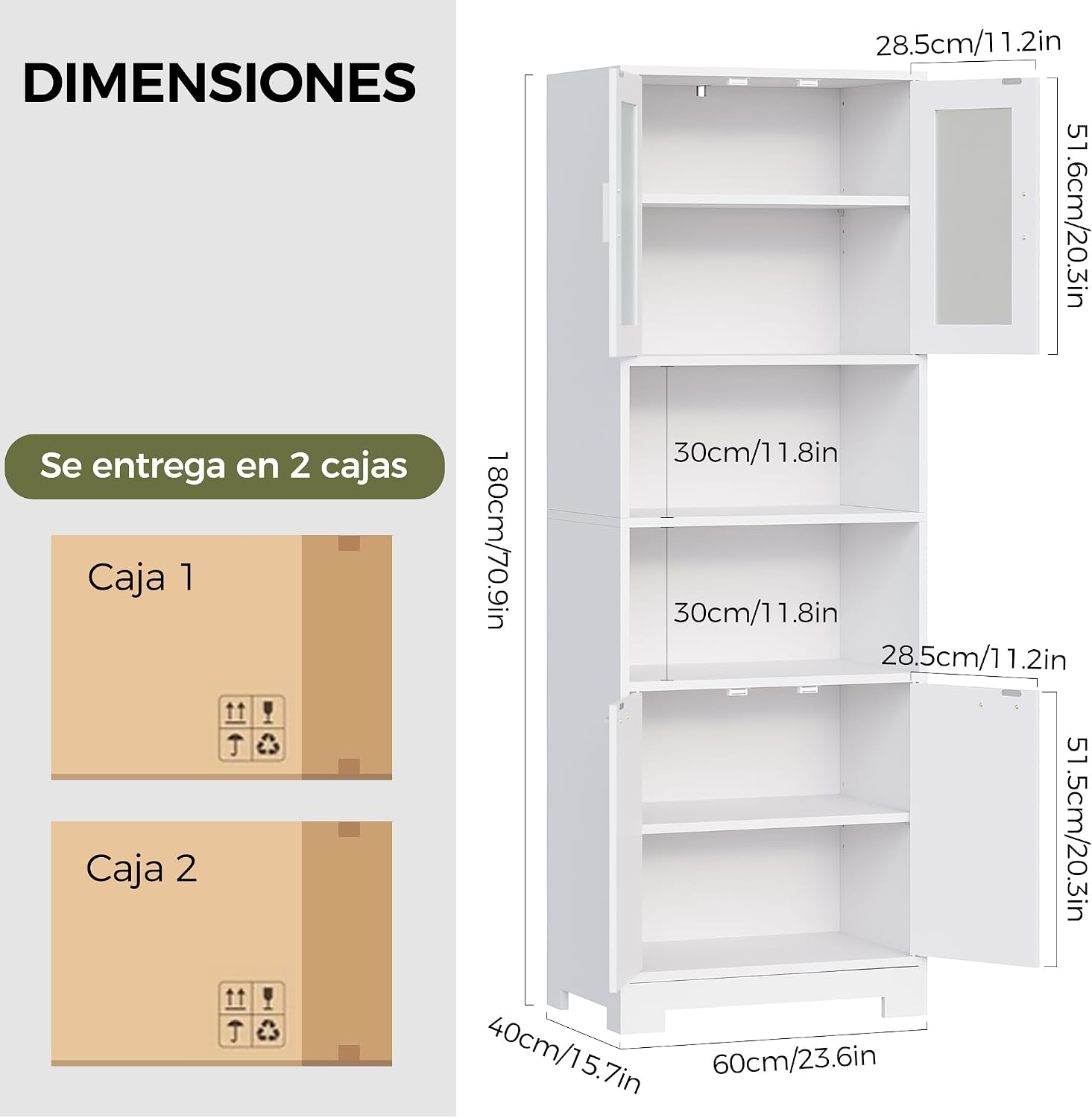 Detalle de BEWISHOME Armario Alto de Baño 40x60x180 cm blanco
