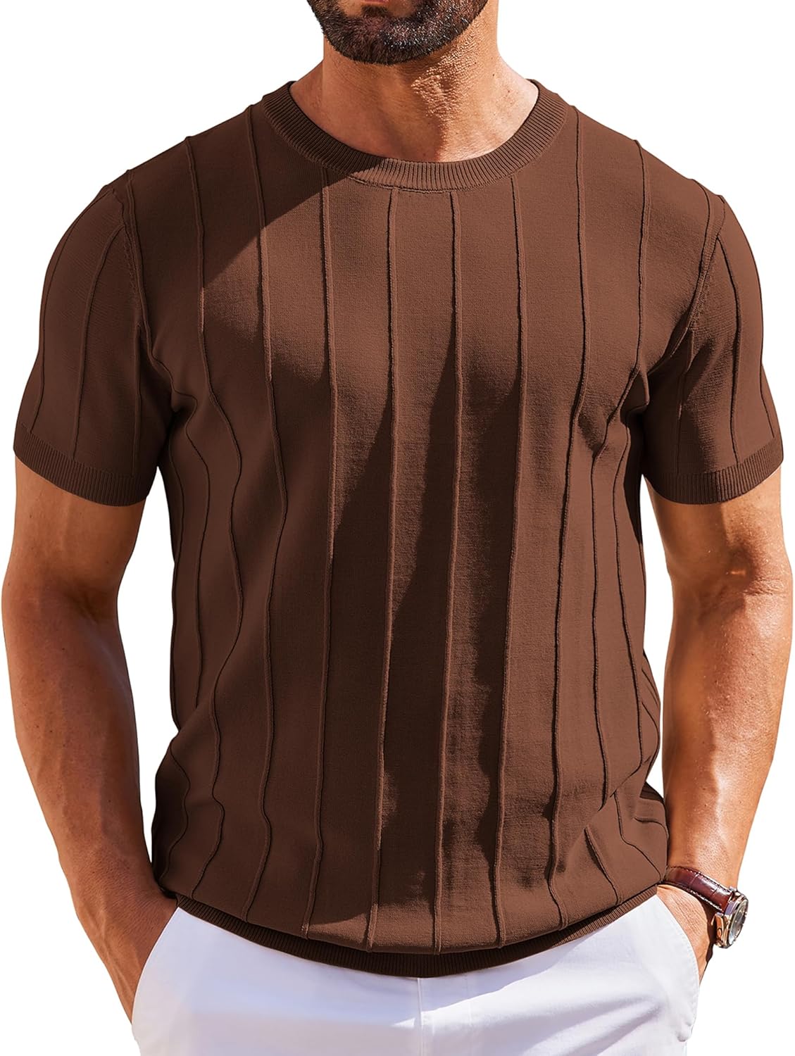 Detalle 2 de COOFANDY Men's Knit T-Shirt: Short Sleeve Crewneck Pullover