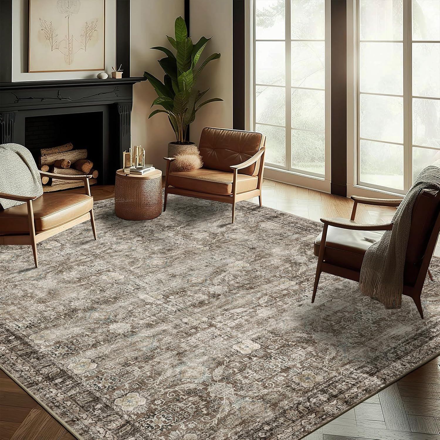 Detalle de CHAMPLANT Washable Area Rug 9'x12' Retro Boho