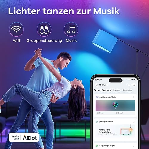 Thumbnail 6 de Linkind Matter E27 Glühbirne (2er Pack) – RGBTW, 16 Mio. Farben, 2,4 GHz WLAN, Matter kompatibel per Hub, Alexa/Apple Home/Google Home