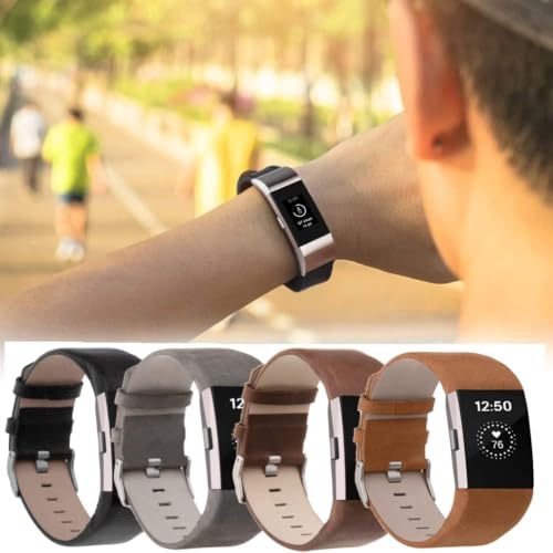 Detalle de Longzhuo Ersatz-Armband für Fitbit Charge 2 – echtes Leder, Schwarz