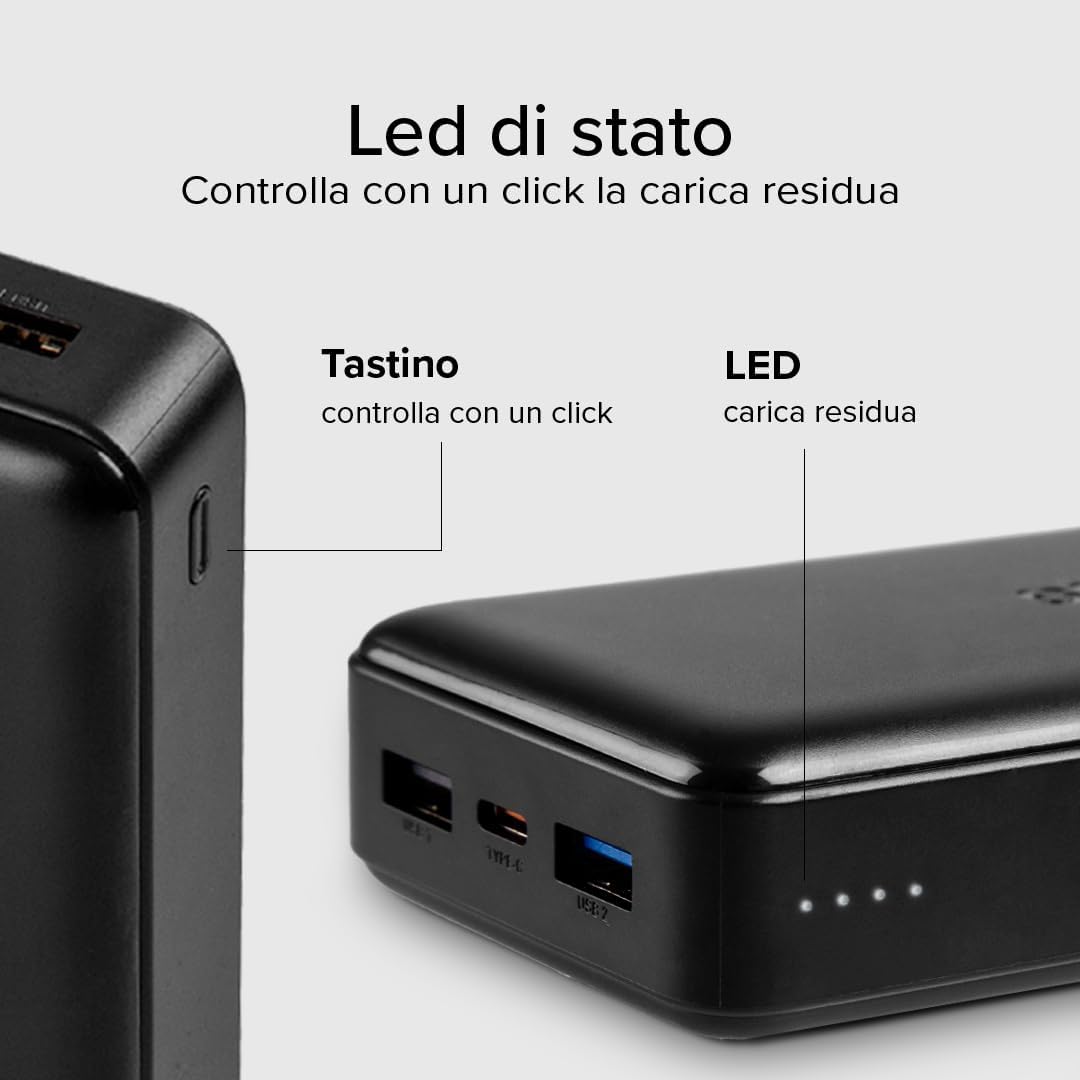 Detalle de SBS PowerBank 20K SLIM: 20000mAh di ricarica rapida in formato compatto