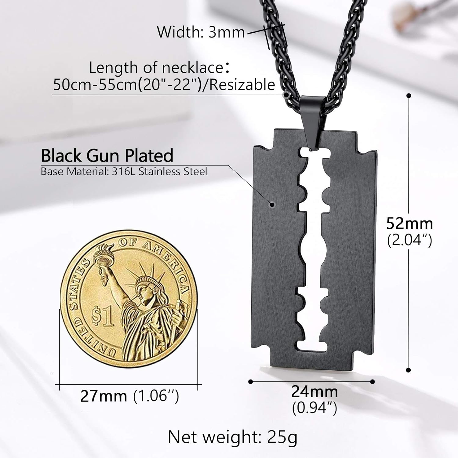 Thumbnail 4 de PROSTEEL collana uomo in acciaio 316L con lametta placcata oro/nero, catena regolabile 55 cm e confezione regalo