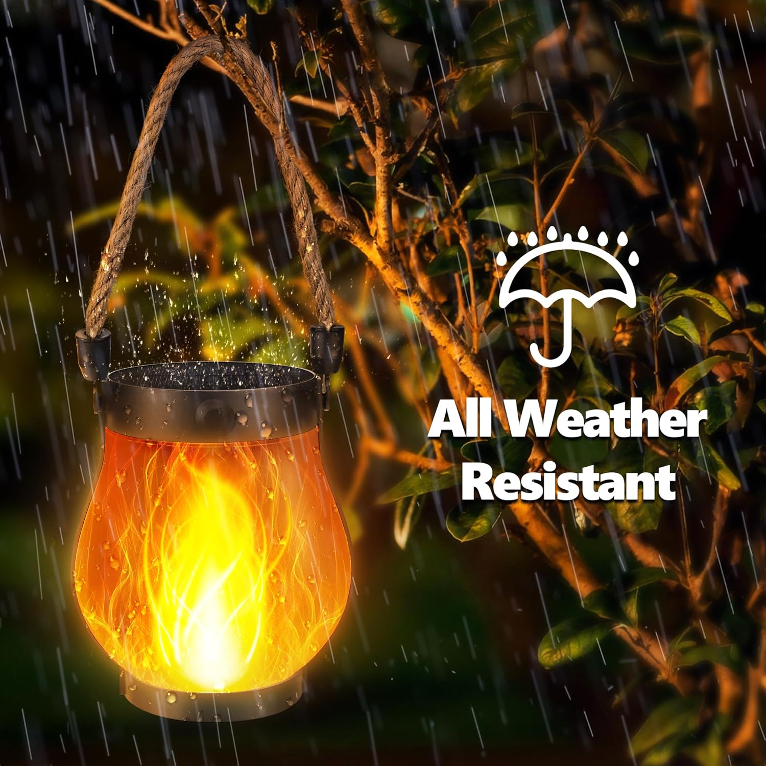 Detalle de Joomer Solar Lights Outdoor Garden: 2 Pack Flickering Flame Effect LED Lanterns