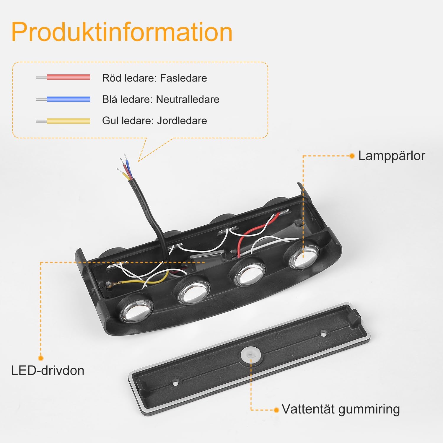 Detalle 2 de YICALE LED-vägglampa 8 W med upp- och nedljus, 3000 K, IP65