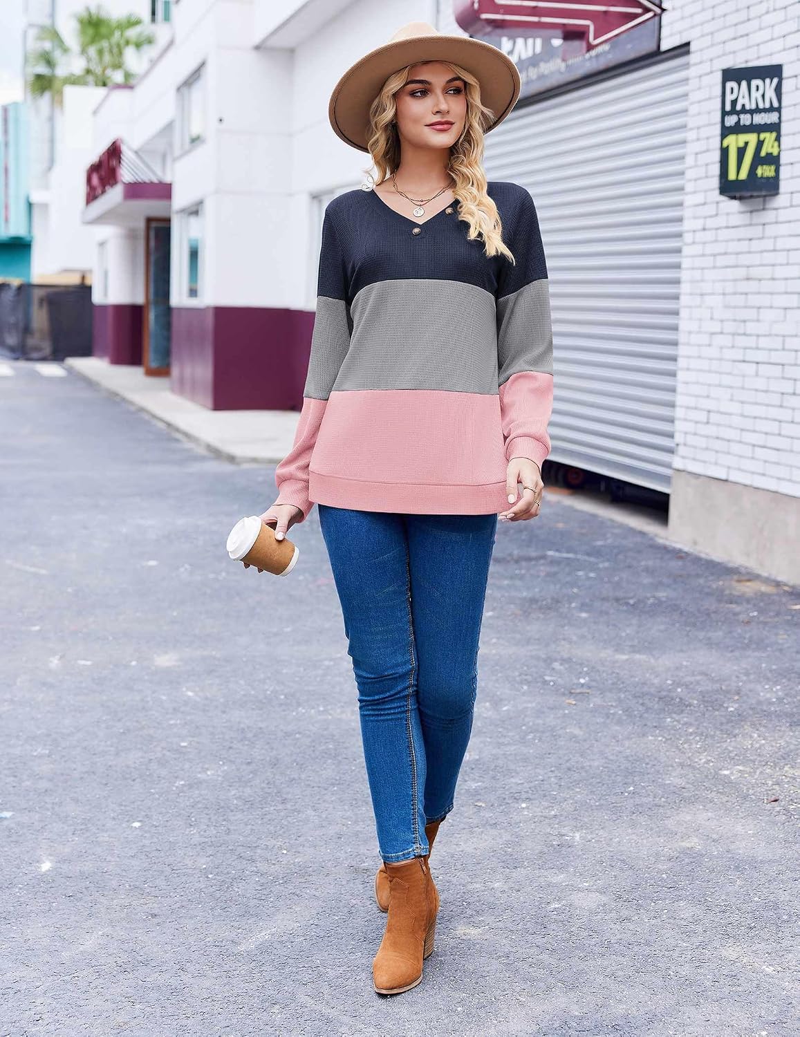 Thumbnail 5 de Zeagoo Waffle Knit V-Neck Tunic Top 🔖