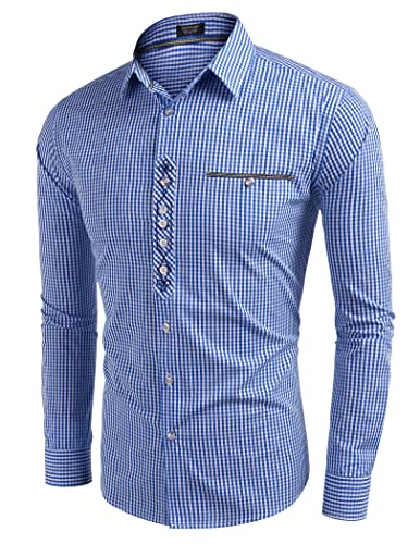 Thumbnail 1 de COOFANDY Herren Trachtenhemd Langarm – Kariertes Oktoberfest Hemd in Himmelblau, Regular Fit, XL
