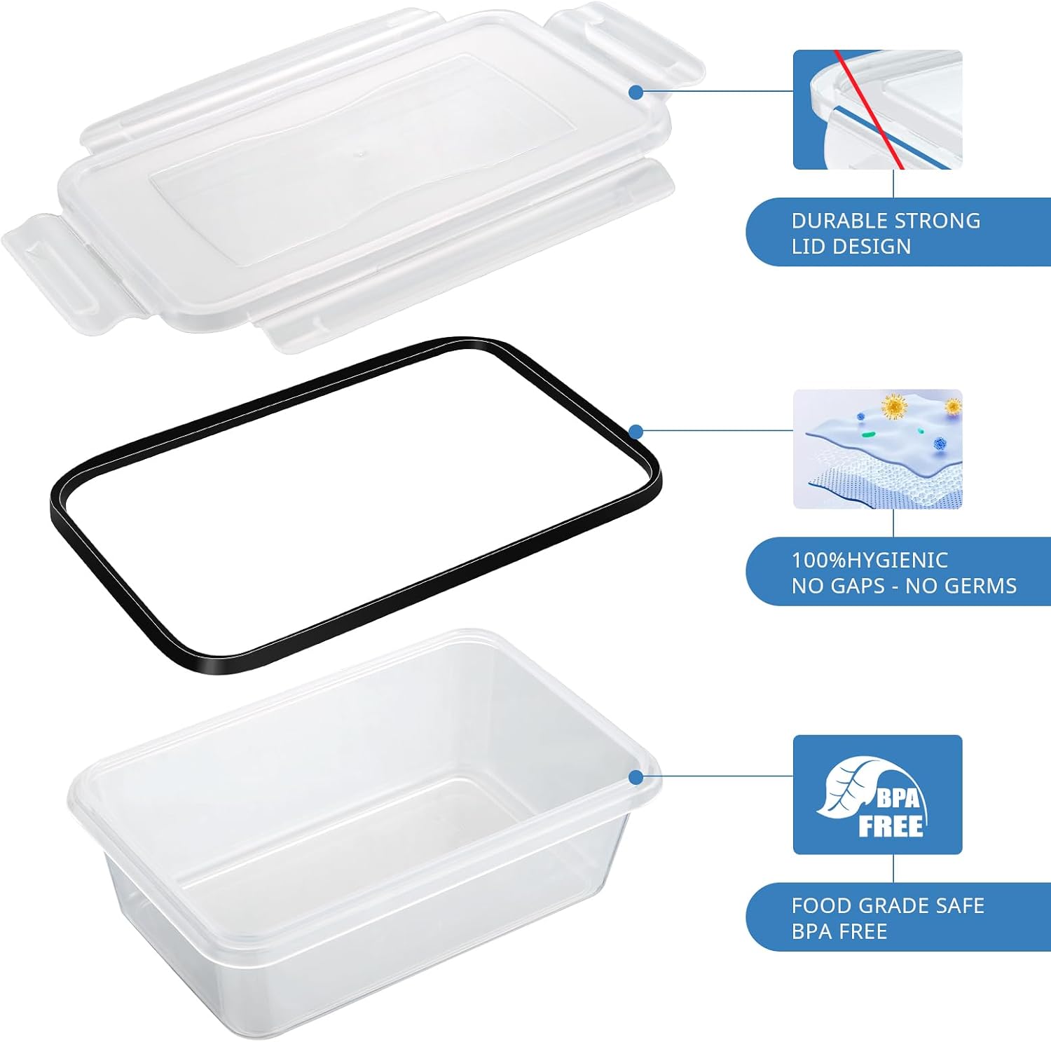 Detalle de Hibisaws Airtight Food Storage Containers 10-Pack (10 x 1L) – BPA-Free, Leakproof Lids