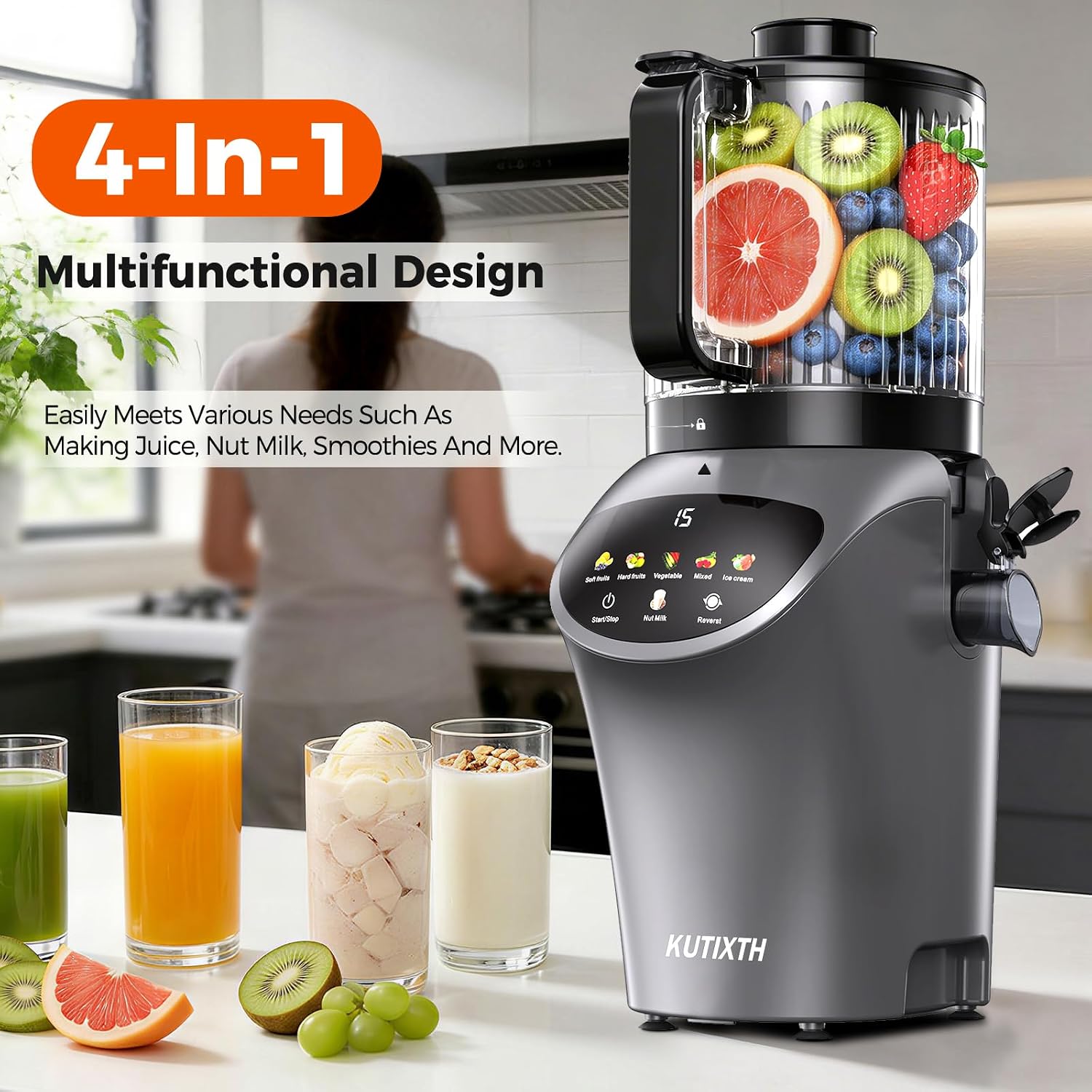 Thumbnail 3 de Juicer Machine, 4-In-1 Cold Press Juicer with Smart Touch Controls