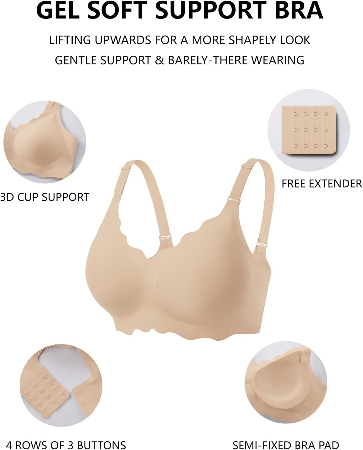 Detalle 2 de COCOMARTS Jelly Bra for Women, Seamless Comfort 🩲