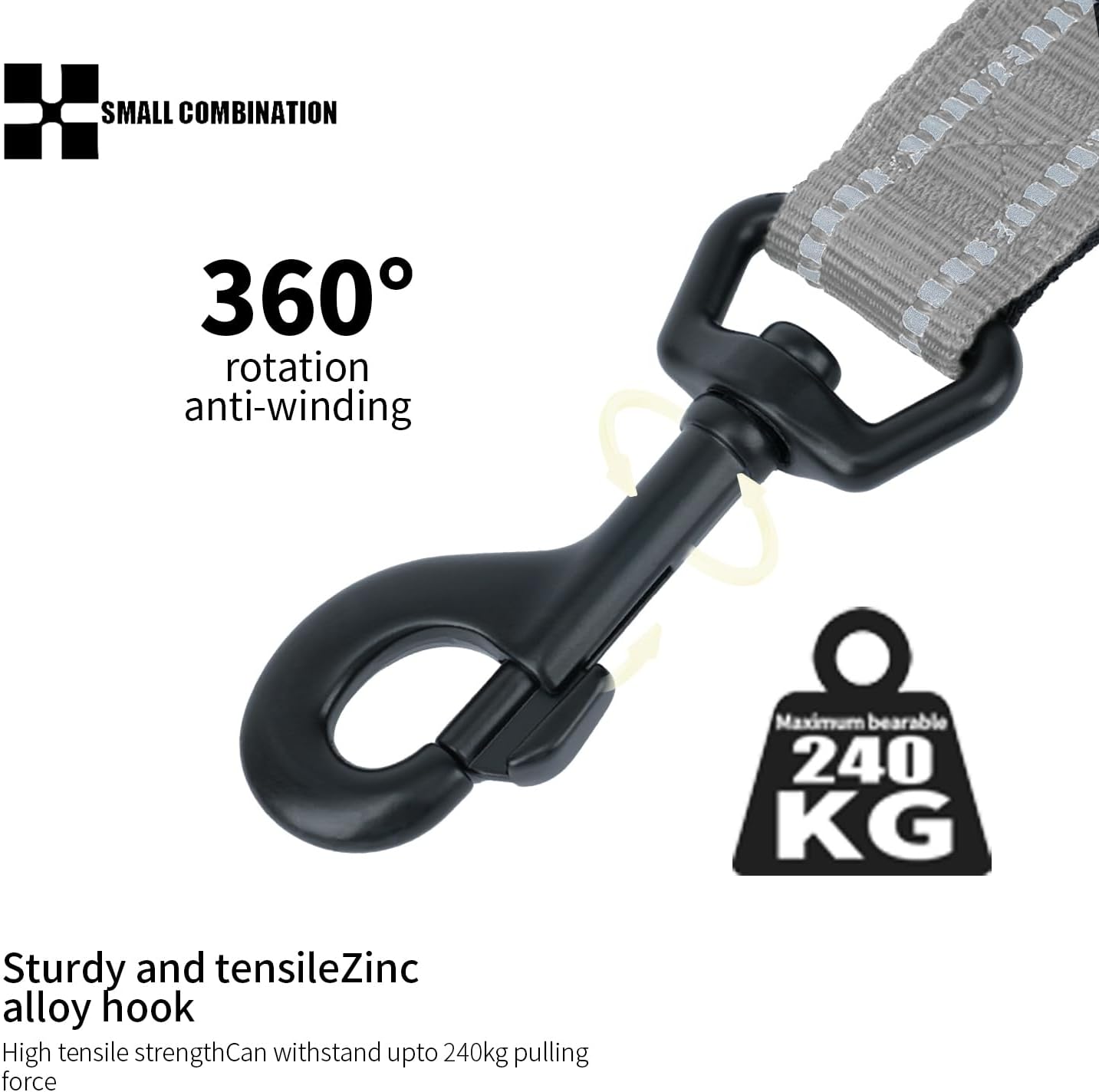 Thumbnail 6 de Small Combination Dog Leash for Puppies – 110cm, Reflective padded nylon lead (Gray, S)