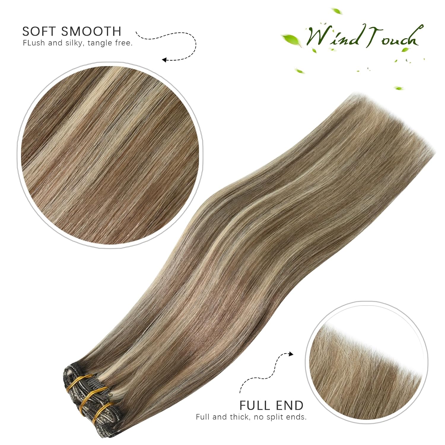 Detalle de WindTouch Clip-In Hair Extensions (Real Human Hair) Thick Ash Blonde to Platinum Blonde Highlights, 22 in, 120g (7 pieces)