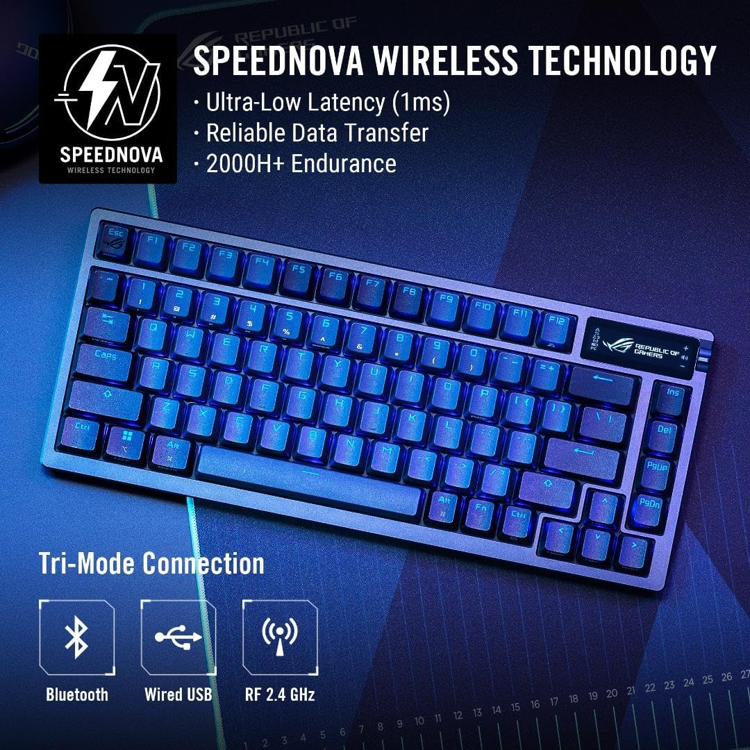 Thumbnail 1 de ASUS ROG Azoth Wireless Mechanical Gaming Keyboard (75% TKL) with OLED + Tri-Mode, Hot-Swappable Switches, PBT Keycaps
