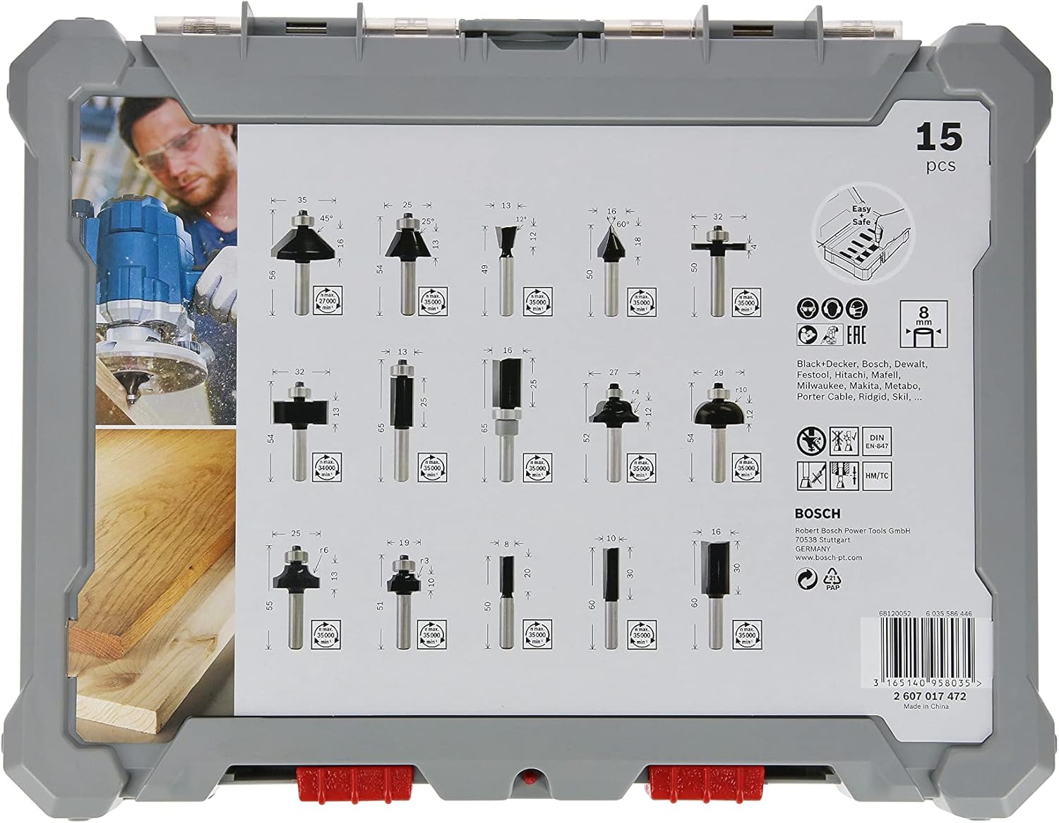 Thumbnail 2 de Set Bosch Professional frese da 15 pezzi per fresatrici verticali con codolo da 8 mm