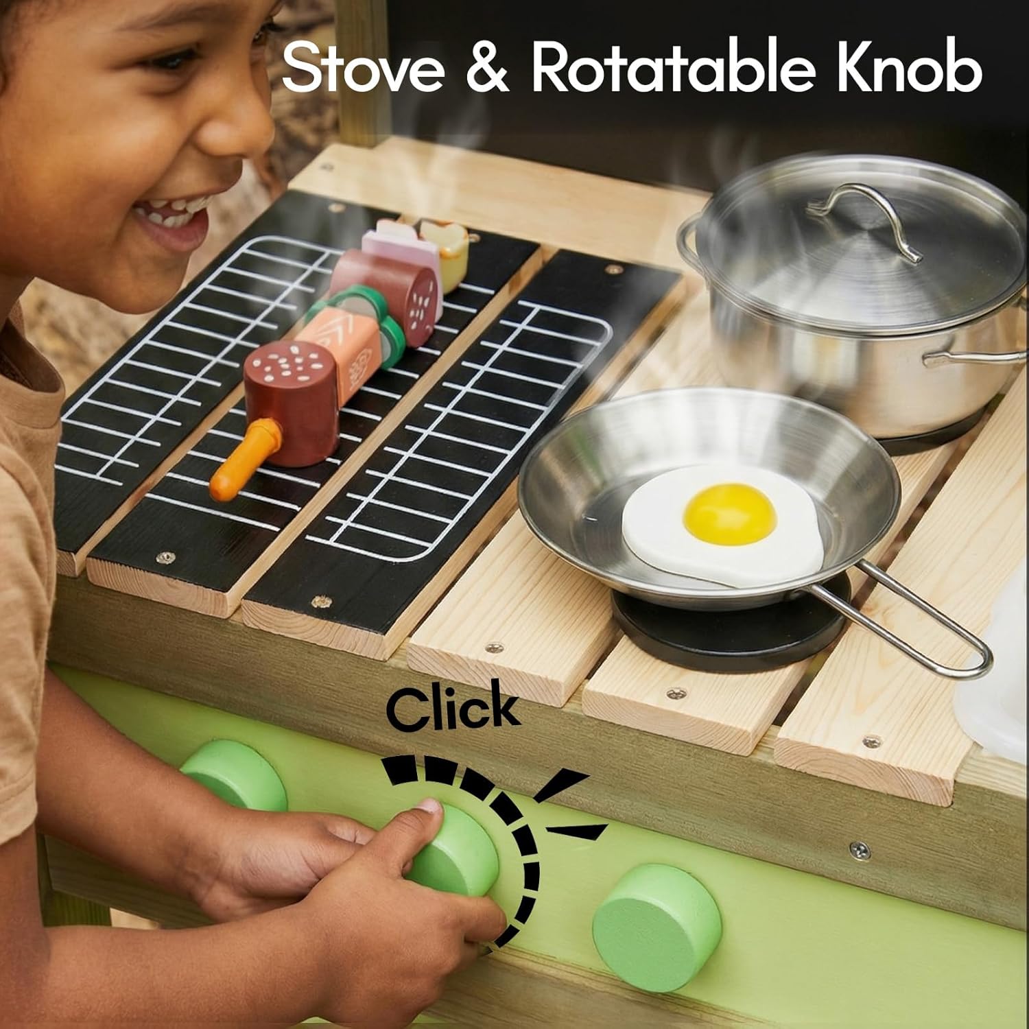 Detalle de Giant Bean Mud Kitchen for Kids Outdoor: Wooden Play Kitchen with 4.8L Water Tank