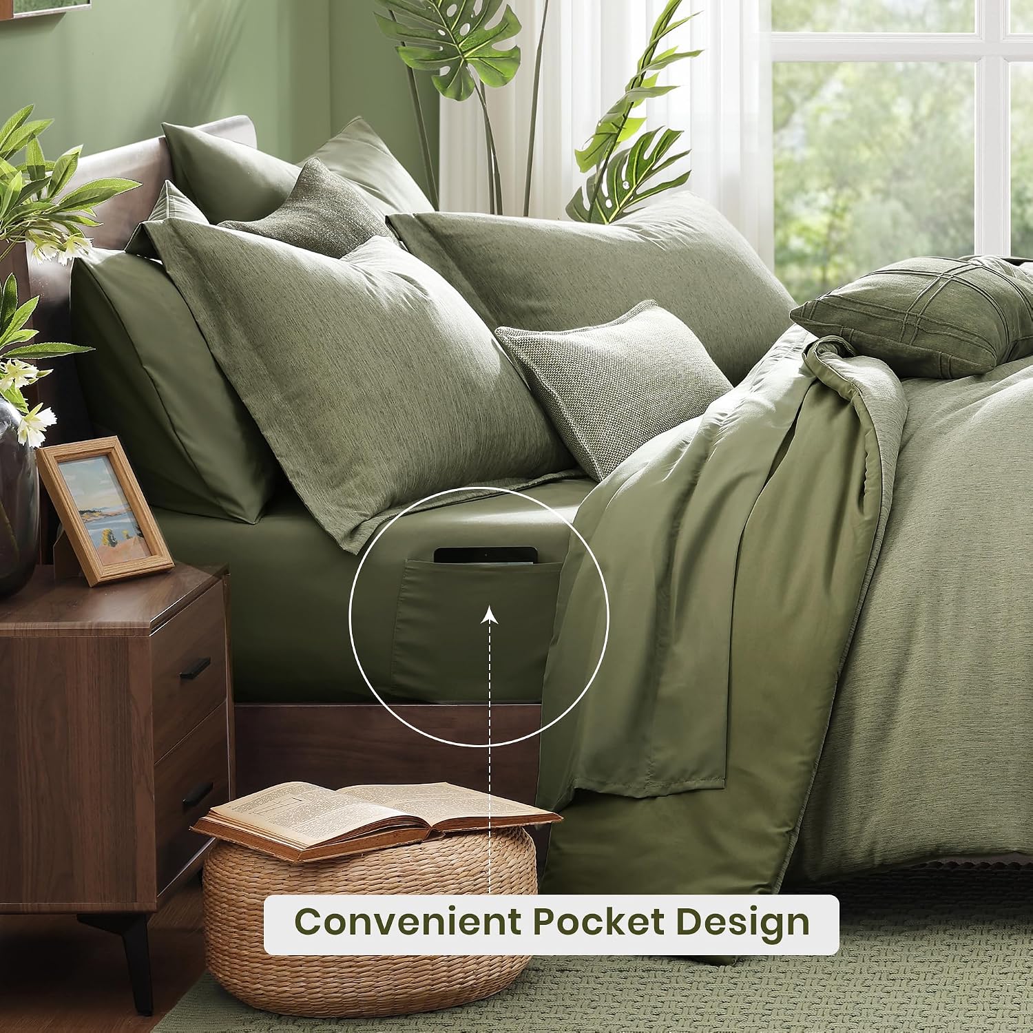 Thumbnail 3 de Monbix Oversized Queen Comforter Set, Sage Green 7-Piece Bed in a Bag