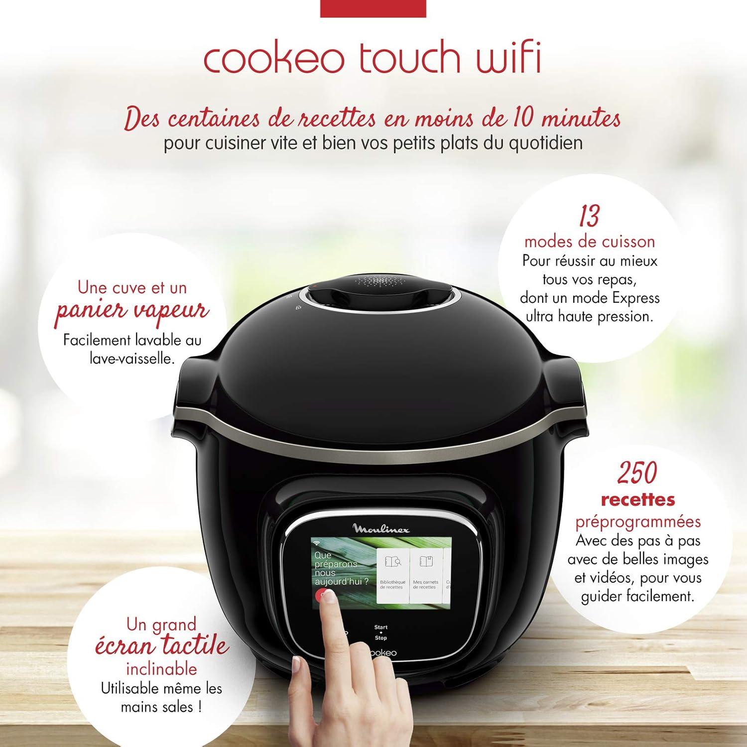 Thumbnail 2 de Moulinex Cookeo Touch Wifi Multicuiseur intelligent – Cuve 6 L, haute pression, 250 recettes intégrées