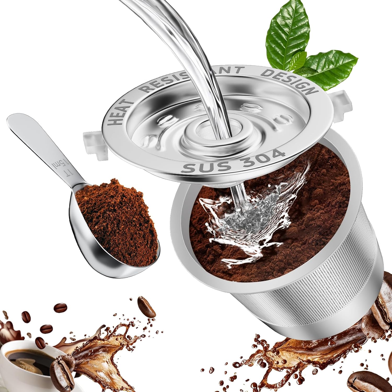 Thumbnail 6 de 2 Pack Reusable K Cups Coffee Pods for Keurig Single Hole Machine - All Stainless Steel (SUS 304), BPA-Free, Heat-Resistant Handles