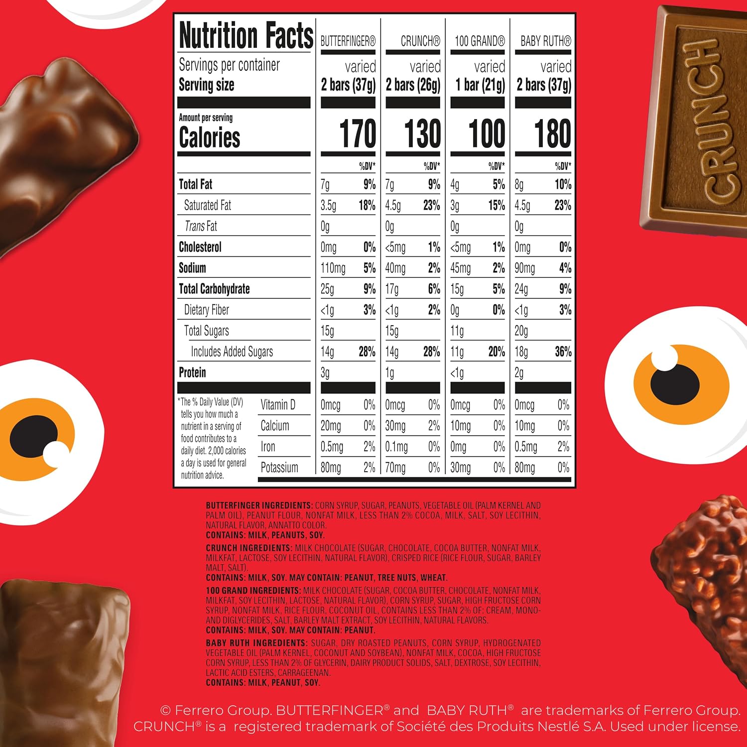 Thumbnail 1 de Butterfinger, CRUNCH, Baby Ruth & 100 Grand Fun Size Candy Mix, 55 Count