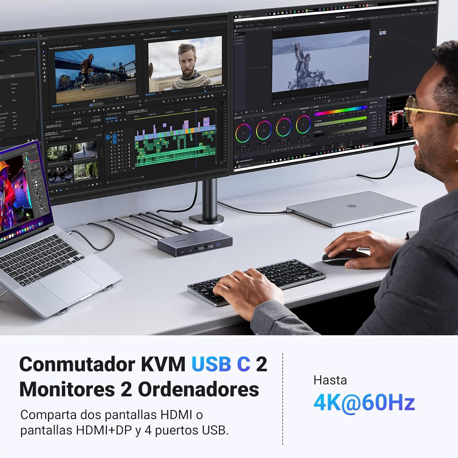 Thumbnail 1 de UGREEN Switch KVM HDMI 2.0 ⚙️ Conmutador 2 PC, 2 Monitores, USB 3.0