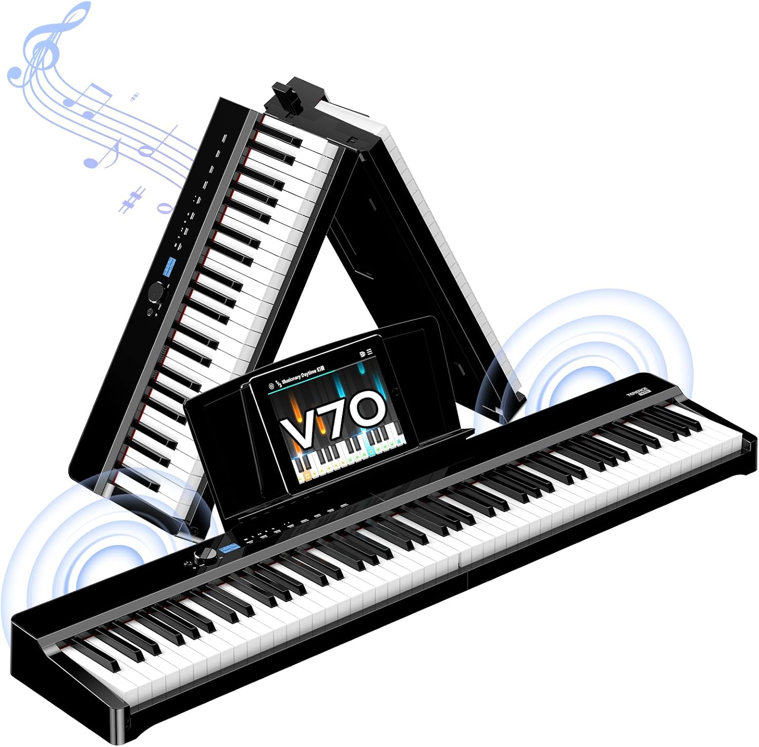 Detalle de TERENCE V70 Klappbares Digitalpiano – 88 gewichtete Tasten, kraftvoller Klang, kompakt