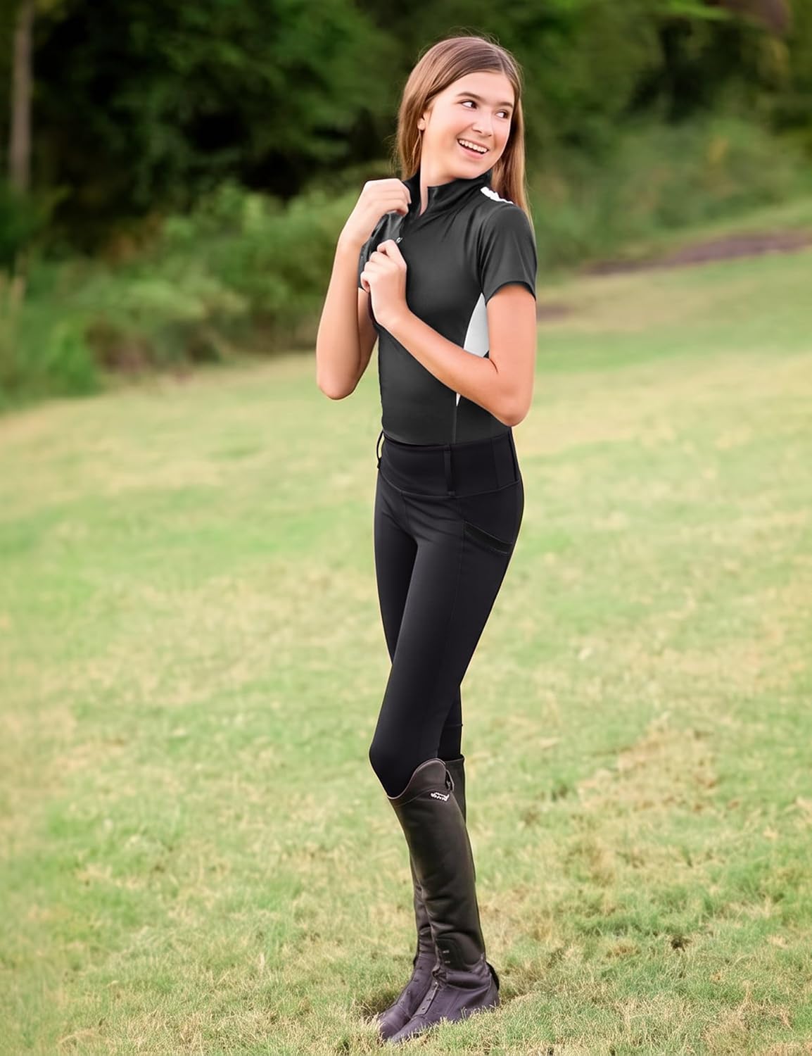 Thumbnail 2 de FitsT4 Sports Girls Full Seat Riding Pants (High Waist) with Zipper Pocket