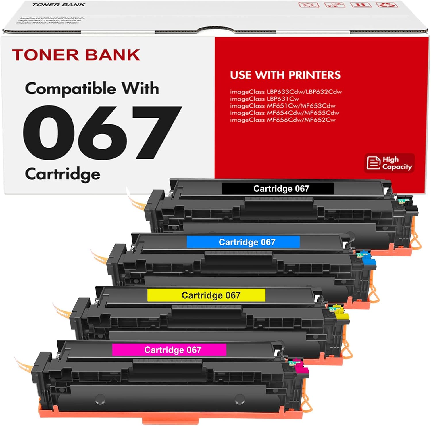 Detalle de Toner Bank 067/067H Compatible Toner Cartridge Set, 4-Pack for Canon Printers