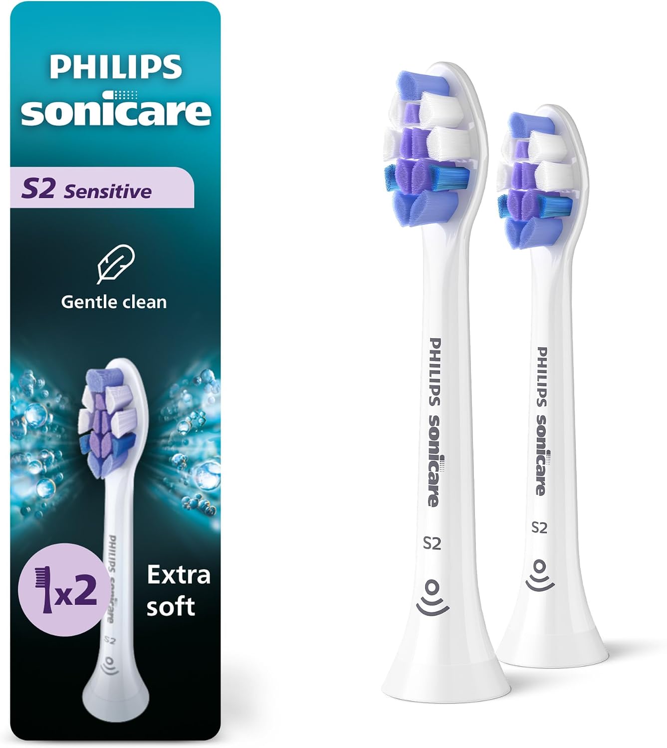 Detalle de Philips Sonicare S2 Sensitive HX6052/77 Brush Heads, 2-Pack, White, Ultra-Soft