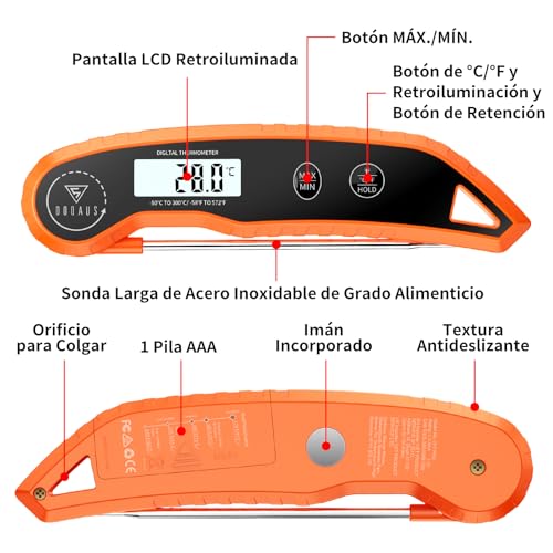 Thumbnail 7 de DOQAUS Termómetro de Cocina con Pantalla Retroiluminada (Naranja)