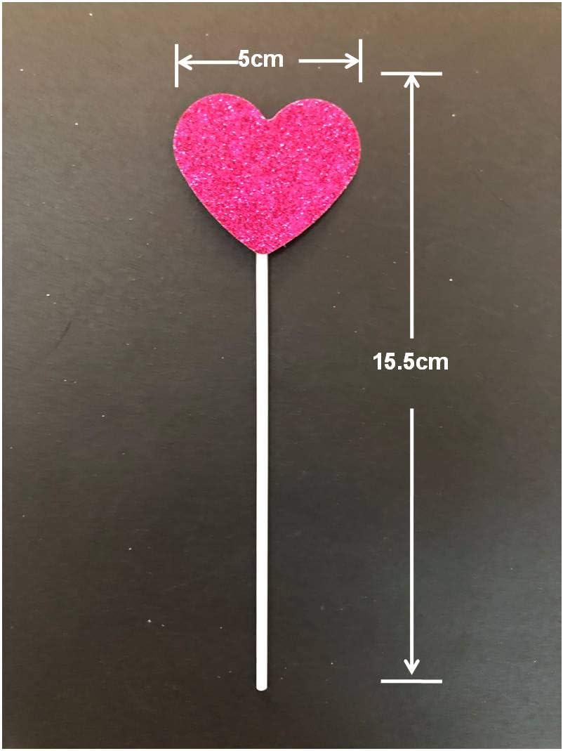 Detalle de AILEXI Handmade 10 Large Hearts Glitter Cake Toppers – 3 Colour Set