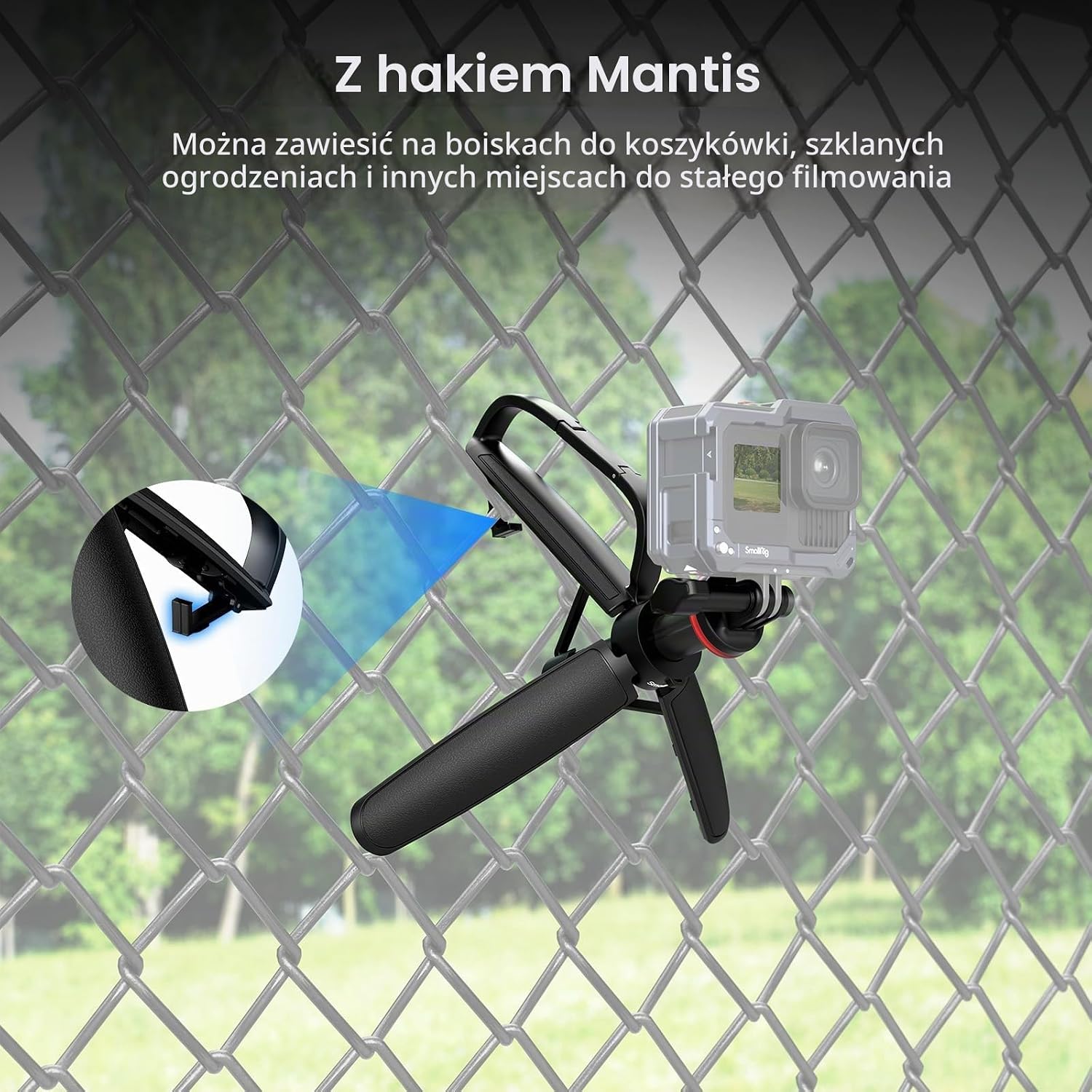 Detalle de SMALLRIG VT-07 Mantis 5568 – mini statyw do kamer sportowych z hakiem