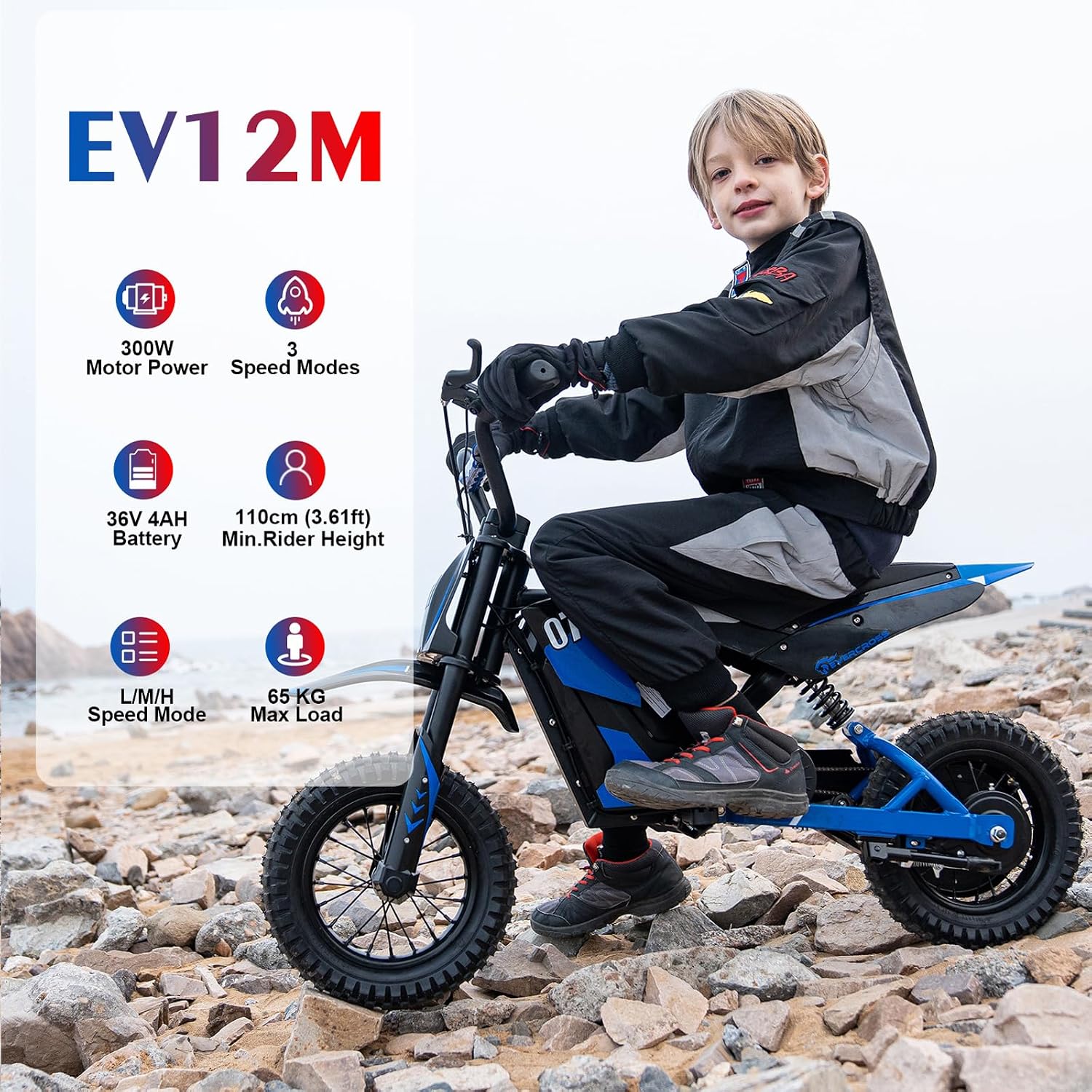 Detalle 2 de EVERCROSS EV12M Kinder-Elektromotorrad mit 300-W-Motor, 3 Geschwindigkeitsmodi und bis zu 15 km Reichweite