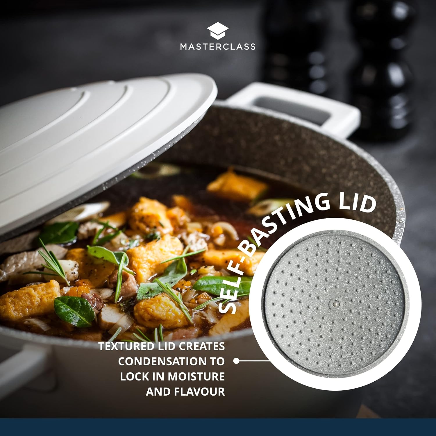 Detalle 2 de MasterClass 24 cm 4 Litre Cast Aluminium Casserole Dish with Self-Basting Lid