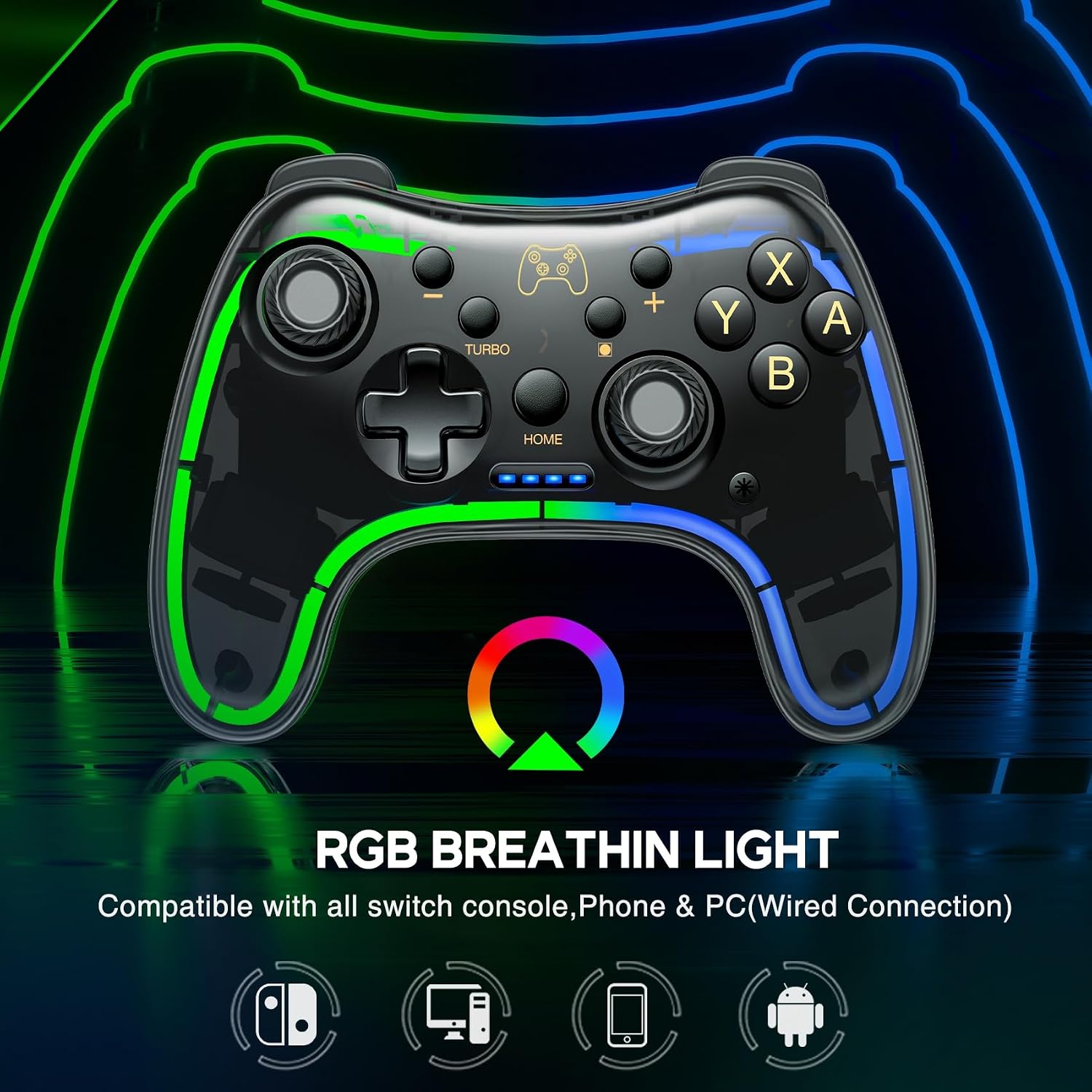Detalle de ELISWEEN Wireless Switch Controller with RGB Lighting, Turbo and Adjustable Vibration