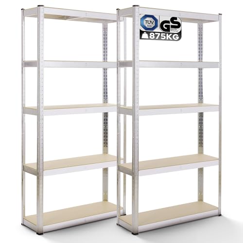 Detalle de Arebos Schwerlastregal-Set 180 x 90 x 40 cm – 875 kg Tragkraft, verzinkt, 5 verstellbare MDF-Böden