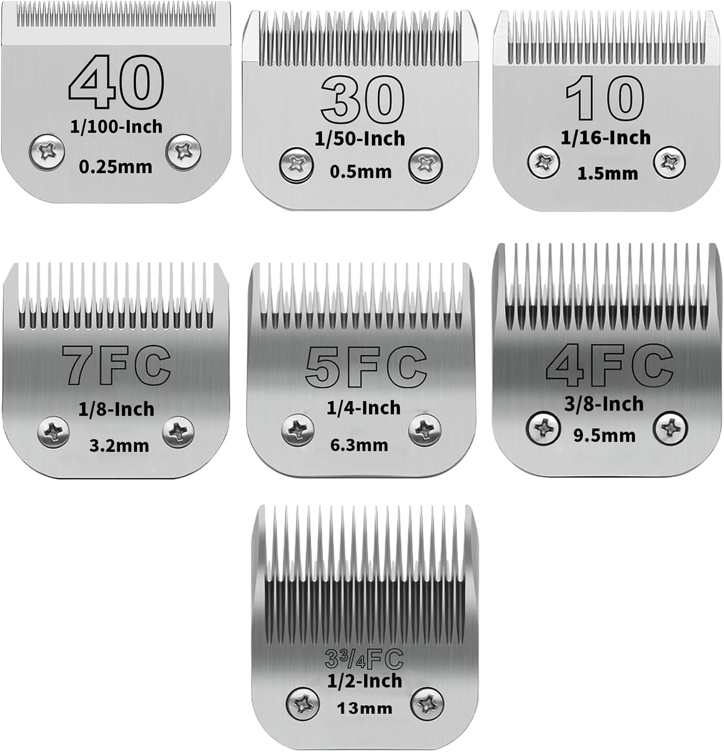 ZATEIRL 7-Pack Detachable Dog Grooming Clipper Blades with Case – Silver Stainless Steel