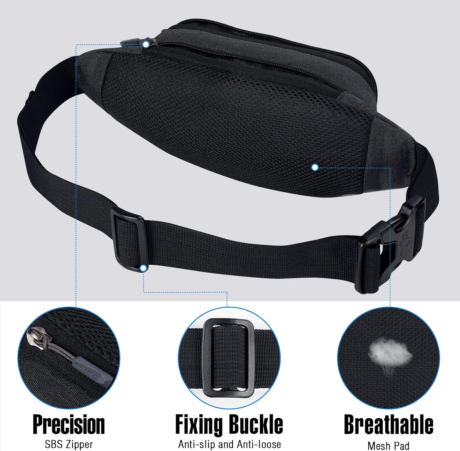 Detalle de Waterfly Bumbags waist fanny pack – women’s and men’s running & hiking bum bag with adjustable belt