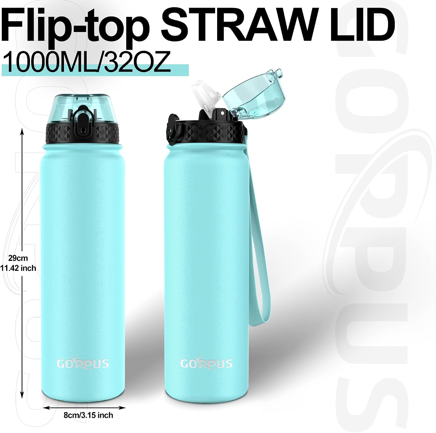 Detalle 2 de GOPPUS 1L Stainless Water Bottle with Straw – Double Wall Insulated, Leakproof, BPA Free