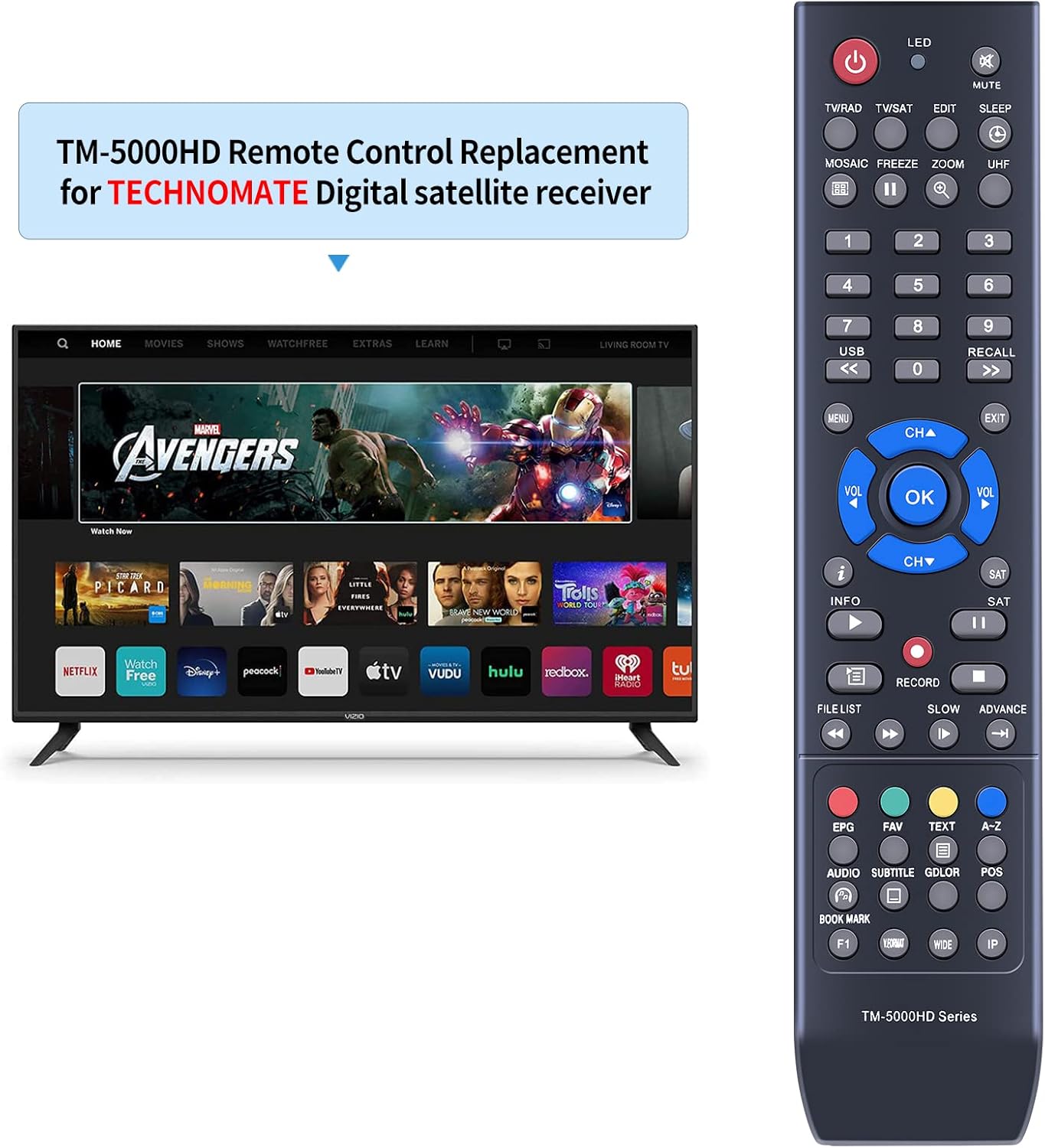 Thumbnail 1 de TCNOUMT TM-5000HD replacement remote control for Technomate TM-5000HD series