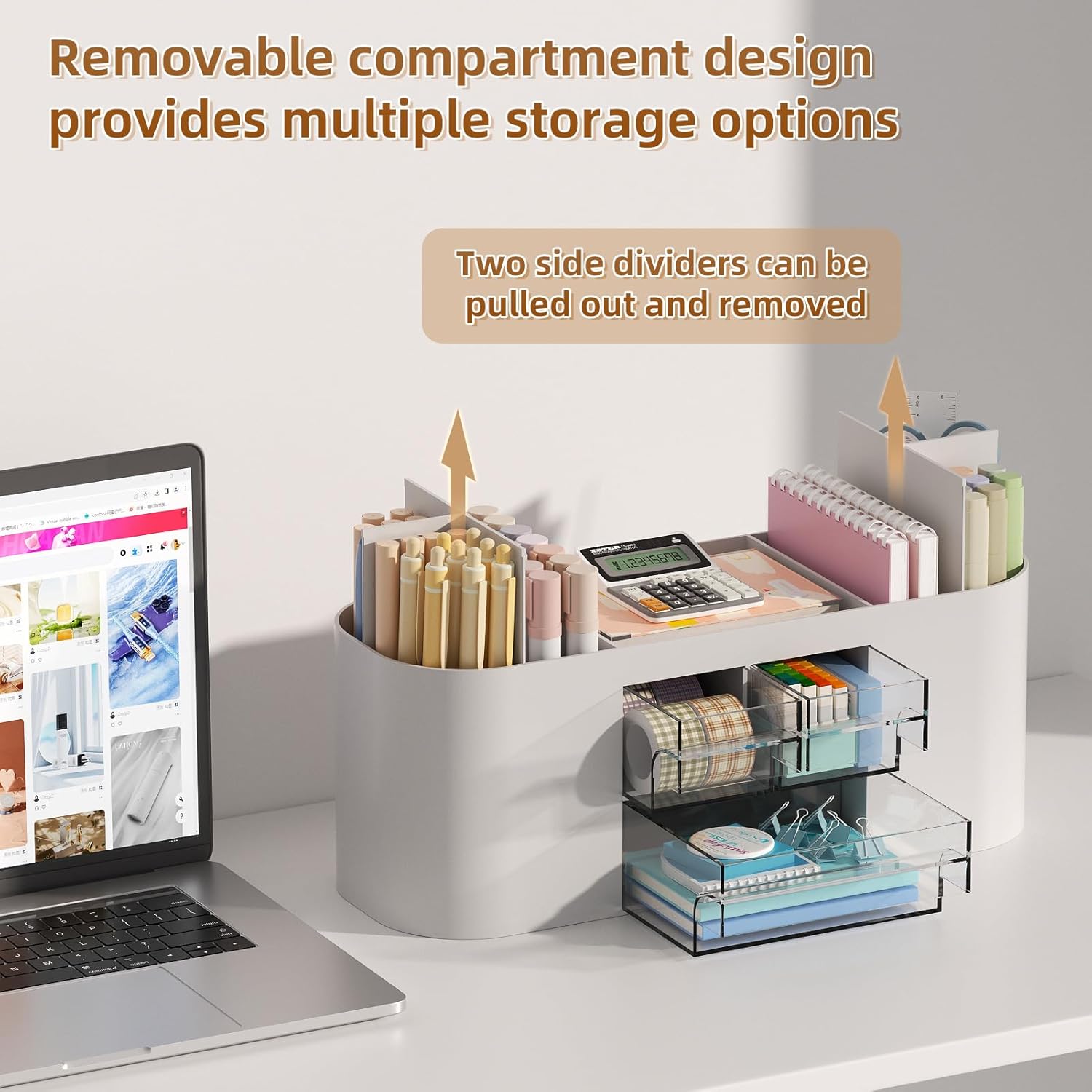 Thumbnail 2 de Marbrasse Schreibtisch Organizer mit 3 Schubladen – 7 Fächer, PS-Material, Grau