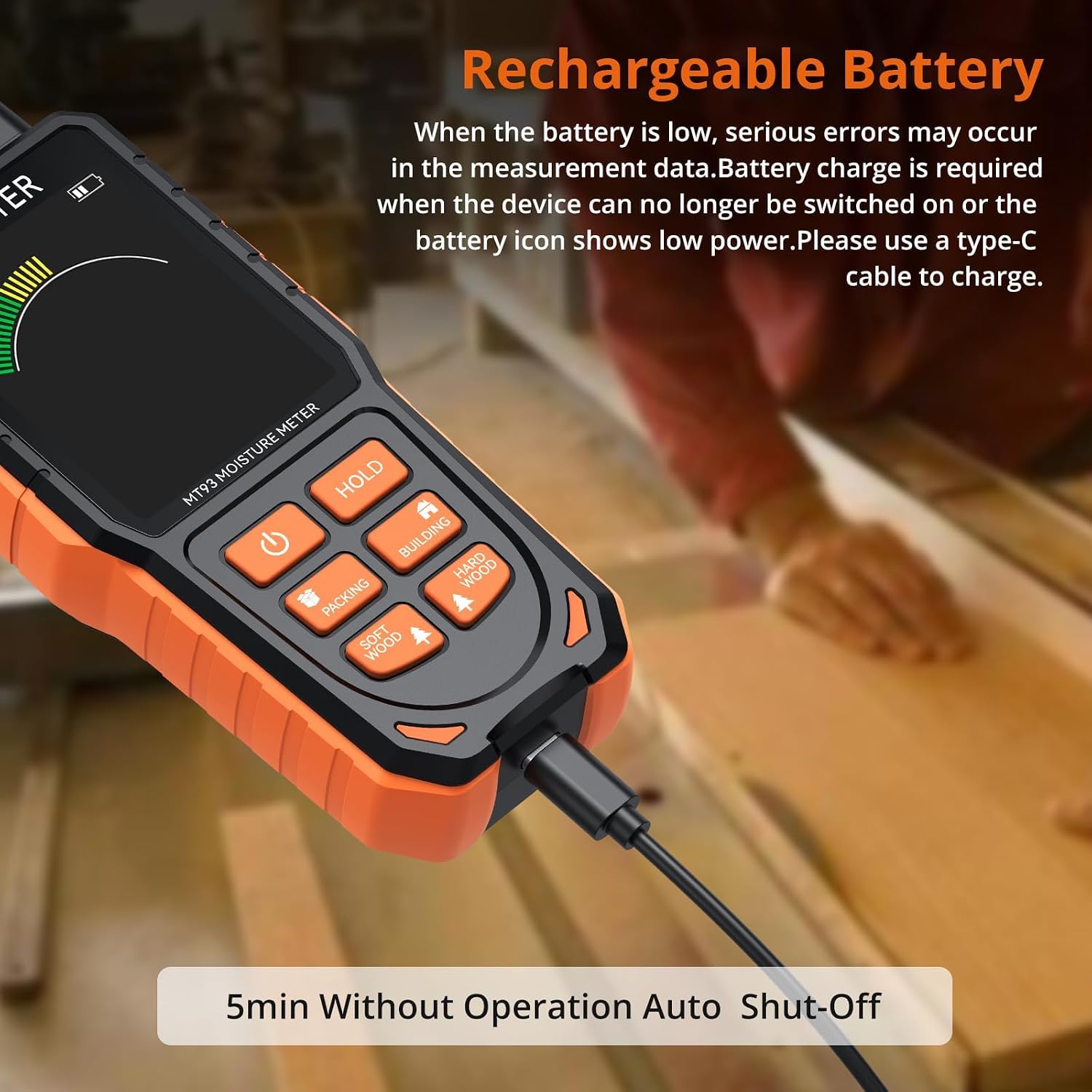 Detalle de Proster Rechargeable Damp Meter for Walls with Tri-Colour Bar Chart