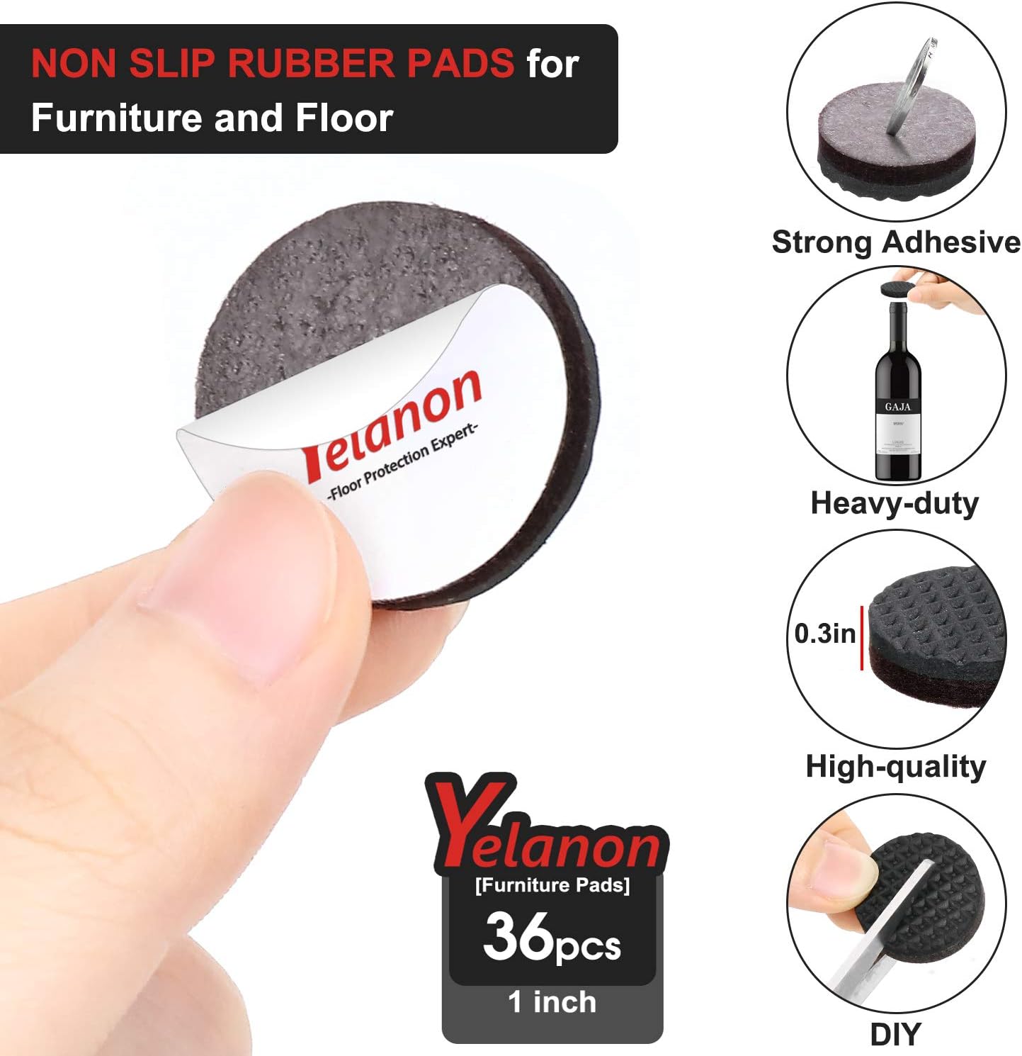 Thumbnail 3 de Yelanon Non Slip Furniture Pads 36 pcs – 25mm, Self-Adhesive Rubber Feet for Wood Floors